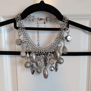 Chico's Silver-Tone Charm Bib Necklace